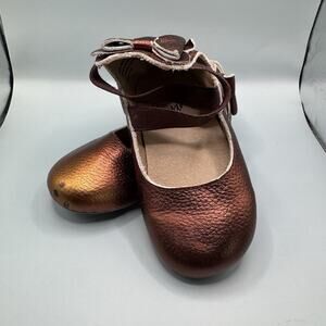 Monkey Feet Toddler Shoes 18-24M Bronze Leather Bow Strap Flats Baby Girl EUC